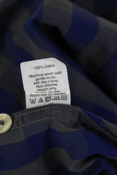 J Crew Mens Blue Check Point Collar Button Up Long Sleeve Cotton Shirt Size M
