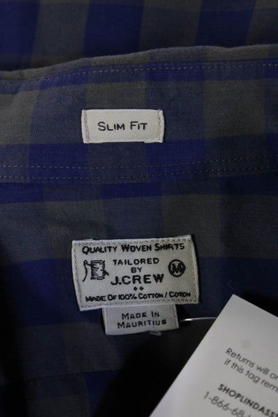 J Crew Mens Blue Check Point Collar Button Up Long Sleeve Cotton Shirt Size M