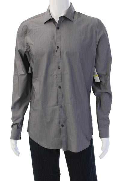 Calvin Klein Mens Point Collar Dark Gray Dress Shirt Size M