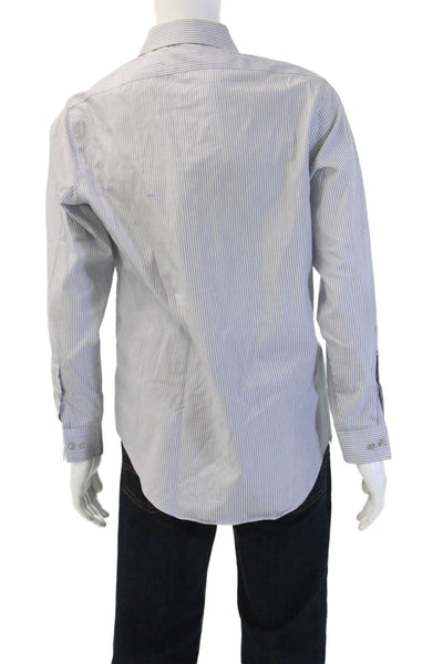 Calvin Klein Mens Dress Shirt Striped White Cotton Long Sleeve Collared Size L