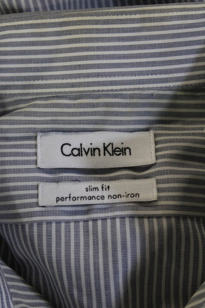 Calvin Klein Mens Dress Shirt Striped White Cotton Long Sleeve Collared Size L