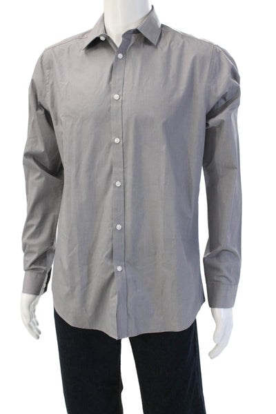 New Look Mens Point Collar Dress Shirt Gray Long Sleeve 65/35 Cotton Size M