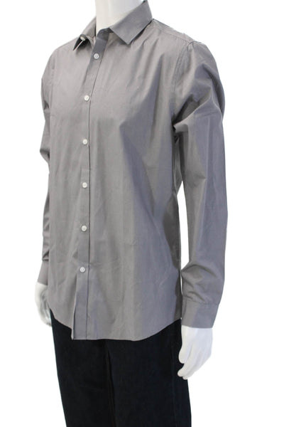 New Look Mens Point Collar Dress Shirt Gray Long Sleeve 65/35 Cotton Size M