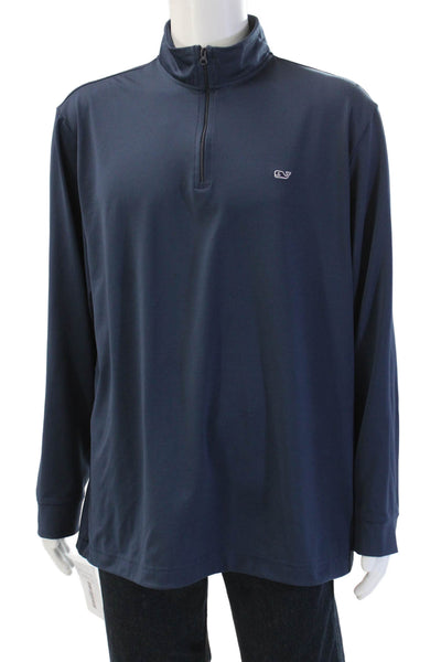 Vineyard Vines Mens Stand-Up Mock Neck Zip Sweatshirt Dark Blue Size L