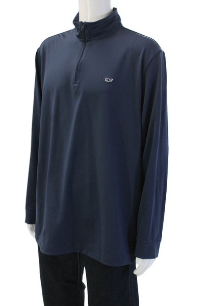 Vineyard Vines Mens Stand-Up Mock Neck Zip Sweatshirt Dark Blue Size L