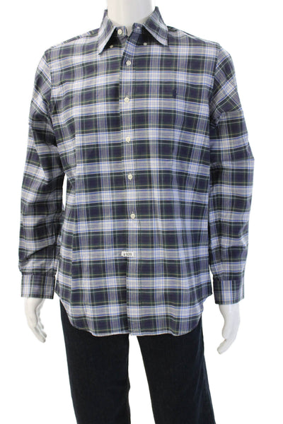 Ralph Lauren Blue Label Men Blue Plaid Button-Down Shirt Long Sleeve Size M