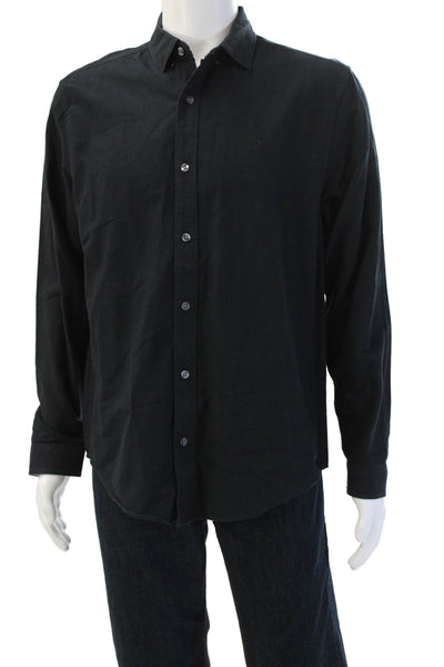 Penguin Men's Button-Down Collared Long Sleeve Solid Black Cotton Shirt Size M