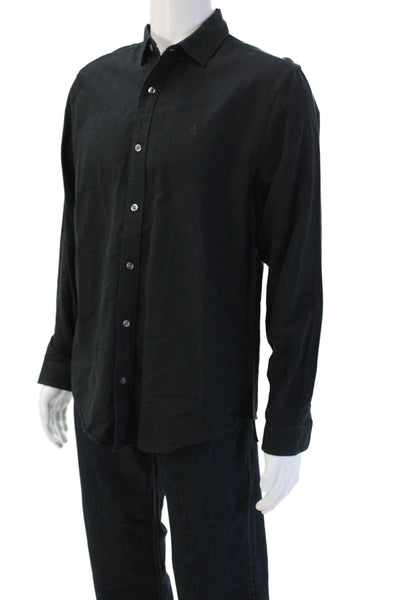 Penguin Men's Button-Down Collared Long Sleeve Solid Black Cotton Shirt Size M