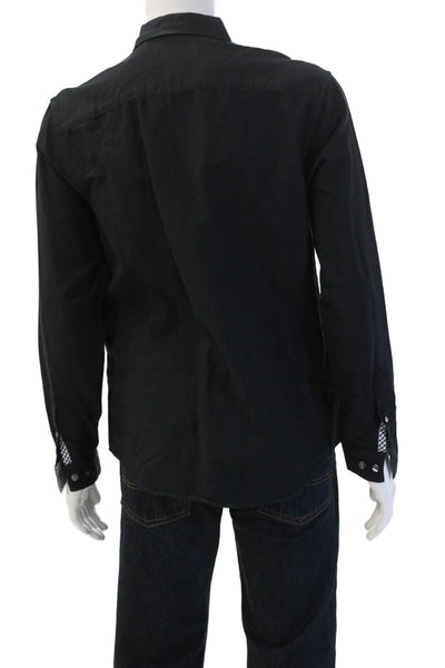 Penguin Men's Button-Down Collared Long Sleeve Solid Black Cotton Shirt Size M