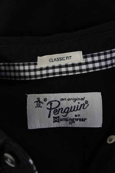 Penguin Men's Button-Down Collared Long Sleeve Solid Black Cotton Shirt Size M
