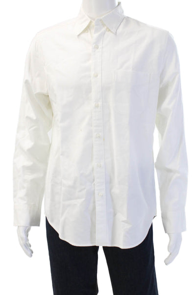 J Crew Mens Button-Down Collared Long Sleeve White Cotton Shirt Size M