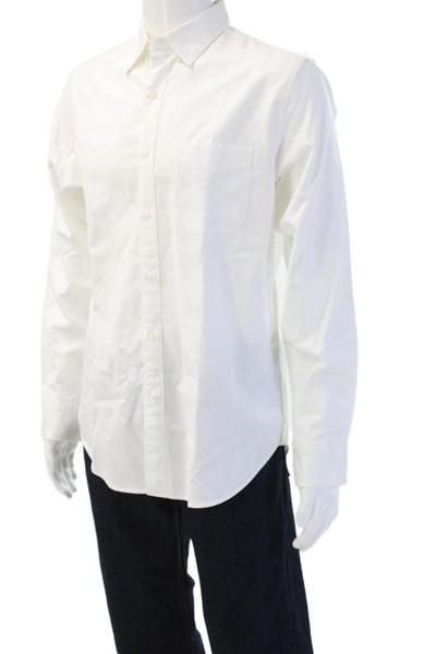 J Crew Mens Button-Down Collared Long Sleeve White Cotton Shirt Size M