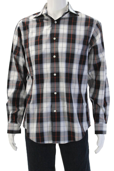 The Men's Store at Bloomingdale's Men Black Plaid Button-Up Long Sleeve Size M