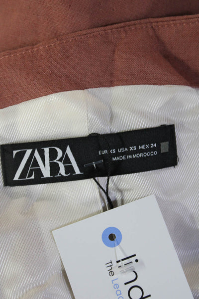 Zara Womens Brown Linen Cotton V Neck Button Sleeveless Boho Vest Size XS