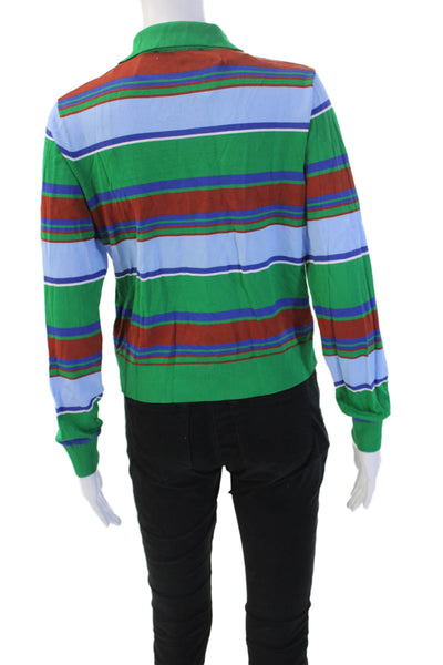Zara Women Cardigan Green Collared Long Sleeve Striped Viscose Size S