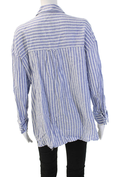 Zara Women Blue Striped Collared Long Sleeve Button Up Shirt Size XS