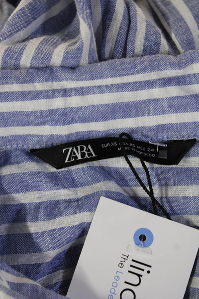 Zara Women Blue Striped Collared Long Sleeve Button Up Shirt Size XS