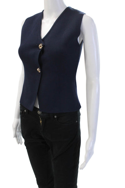 Zara Women Sleeveless V-Neck Vest Dark Blue Button Size S