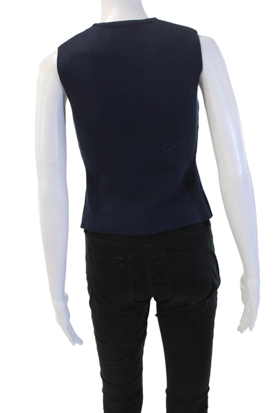 Zara Women Sleeveless V-Neck Vest Dark Blue Button Size S