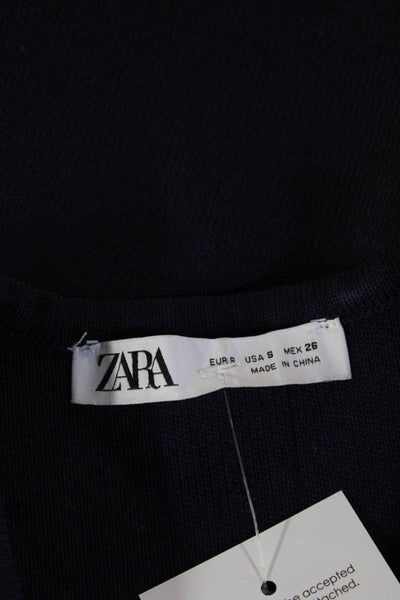 Zara Women Sleeveless V-Neck Vest Dark Blue Button Size S