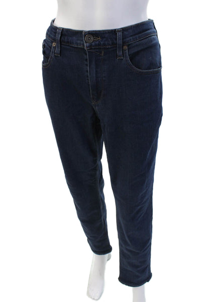 Paige Mens Straight Jeans Dark Blue Mid Rise Button Size 32