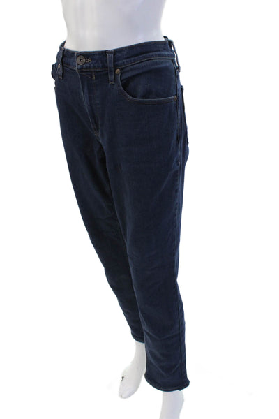Paige Mens Straight Jeans Dark Blue Mid Rise Button Size 32