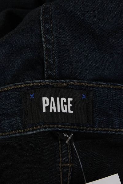 Paige Mens Straight Jeans Dark Blue Mid Rise Button Size 32