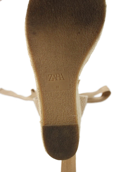 Zara Womens Lace-Up Round Toe Platform Wedge Sandals Beige Size 8