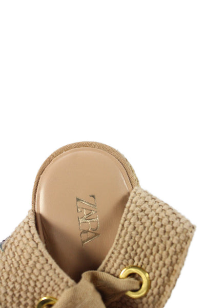 Zara Womens Lace-Up Round Toe Platform Wedge Sandals Beige Size 8