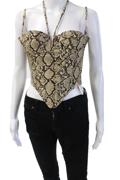 Miaou Womens Cropped Vegan Leather Snake Tie Sleeveless Top Beige Size XS