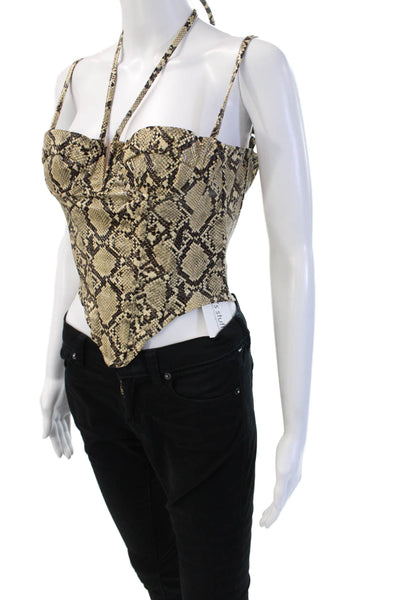 Miaou Womens Cropped Vegan Leather Snake Tie Sleeveless Top Beige Size XS