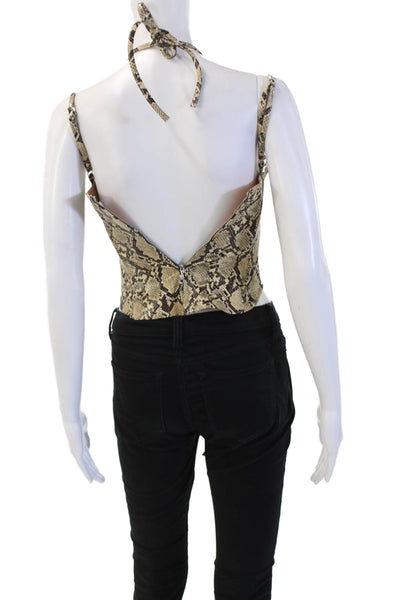 Miaou Womens Cropped Vegan Leather Snake Tie Sleeveless Top Beige Size XS