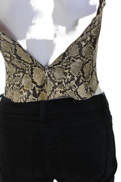 Miaou Womens Cropped Vegan Leather Snake Tie Sleeveless Top Beige Size XS