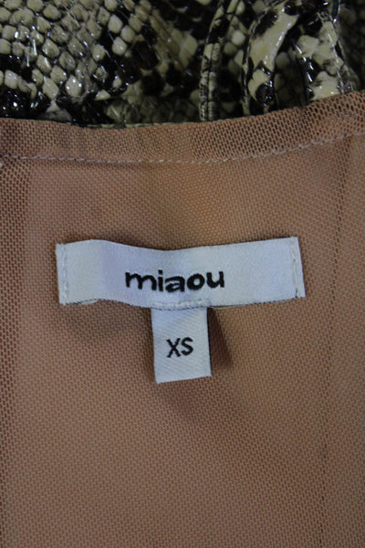 Miaou Womens Cropped Vegan Leather Snake Tie Sleeveless Top Beige Size XS