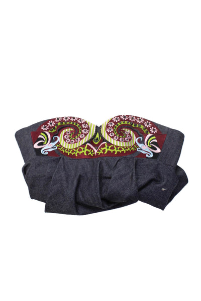 Holly Fulton Women Cropped Sleeveless Paisley Top Dark Blue Cotton Blend Size 8