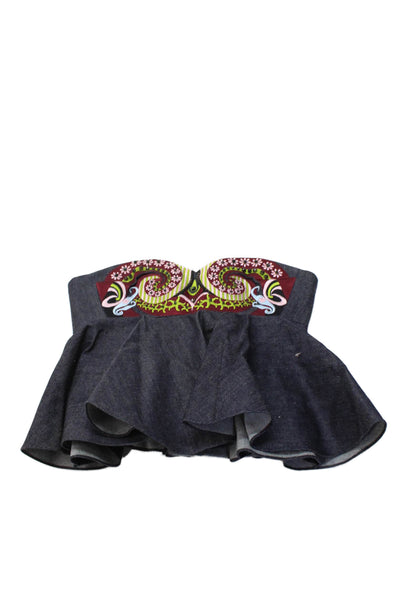 Holly Fulton Women Cropped Sleeveless Paisley Top Dark Blue Cotton Blend Size 8