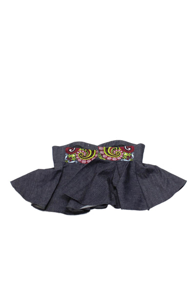 Holly Fulton Women Cropped Sleeveless Paisley Top Dark Blue Cotton Blend Size 8