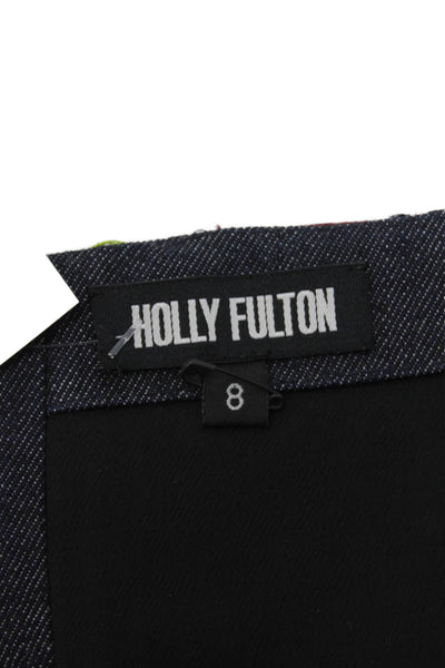 Holly Fulton Women Cropped Sleeveless Paisley Top Dark Blue Cotton Blend Size 8
