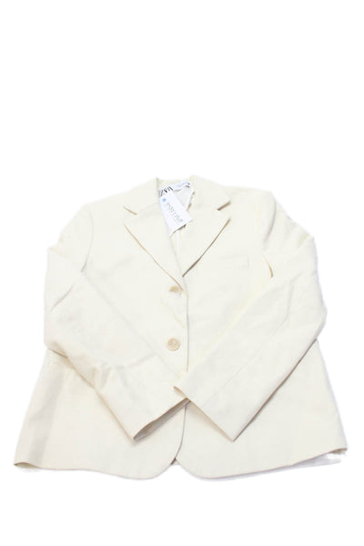 Zara Women Beige Cotton Long Sleeve Blazer Classic Solid Button Size XS