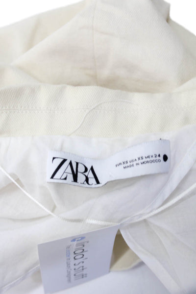 Zara Women Beige Cotton Long Sleeve Blazer Classic Solid Button Size XS