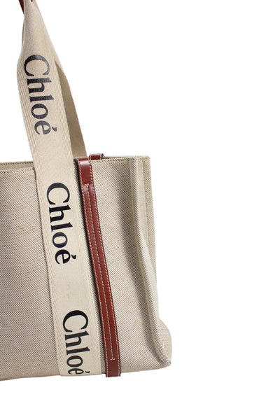 Chloe Womens Leather Contrast Shoulder Handbag Beige Brown Cotton