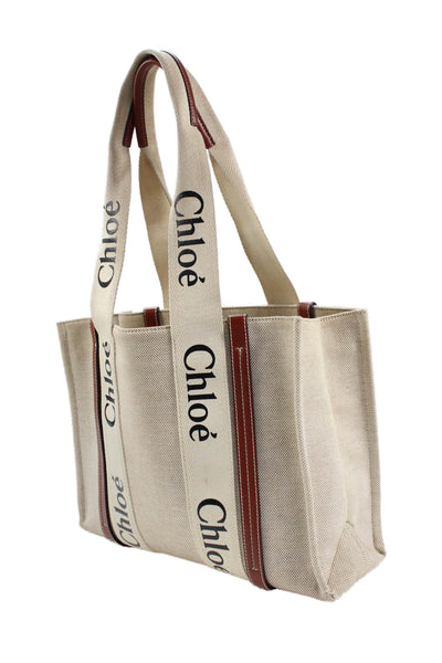 Chloe Womens Leather Contrast Shoulder Handbag Beige Brown Cotton