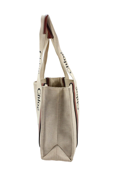 Chloe Womens Leather Contrast Shoulder Handbag Beige Brown Cotton