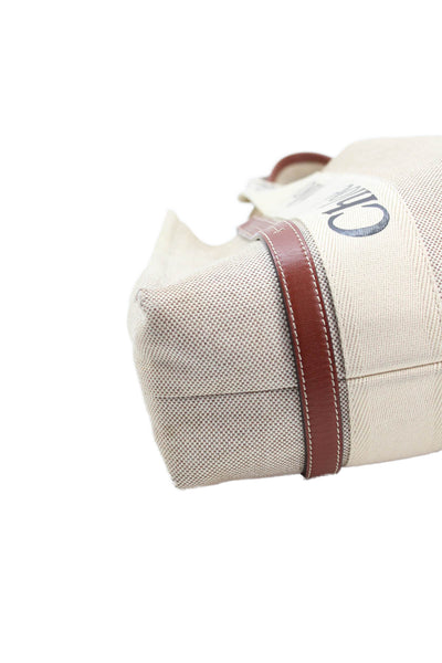 Chloe Womens Leather Contrast Shoulder Handbag Beige Brown Cotton