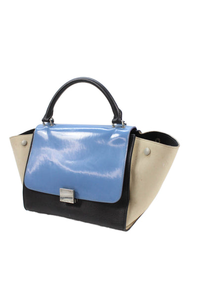 Celine Womens Leather Color Block Tote Shoulder Handbag Multi Colored