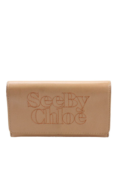 See by Chloe Womens Leather Stitching Front Detail Wallet Beige