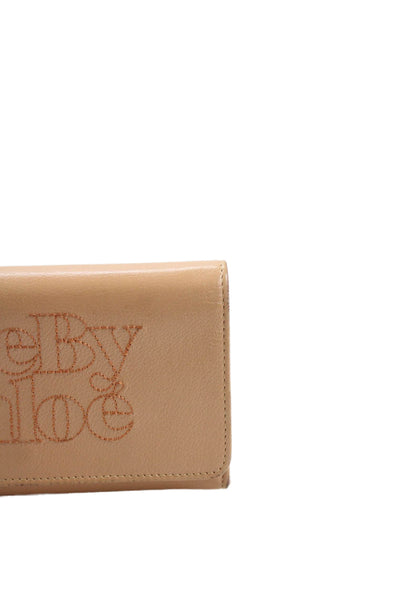 See by Chloe Womens Leather Stitching Front Detail Wallet Beige