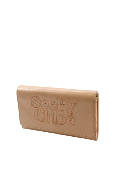 See by Chloe Womens Leather Stitching Front Detail Wallet Beige