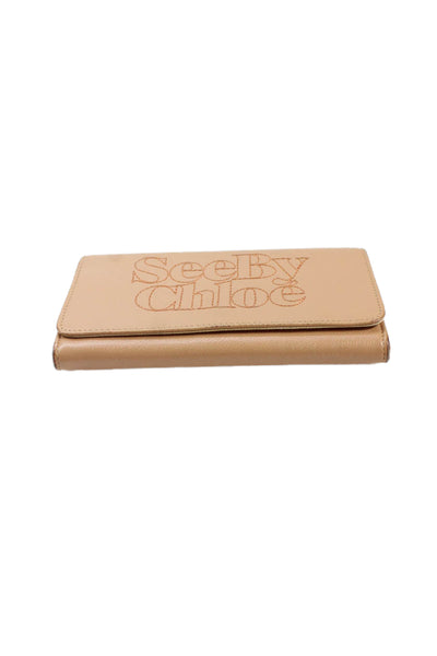 See by Chloe Womens Leather Stitching Front Detail Wallet Beige