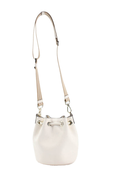 Kate Spade New York Womens Leather Bucket Drawstring Shoulder Handbag White